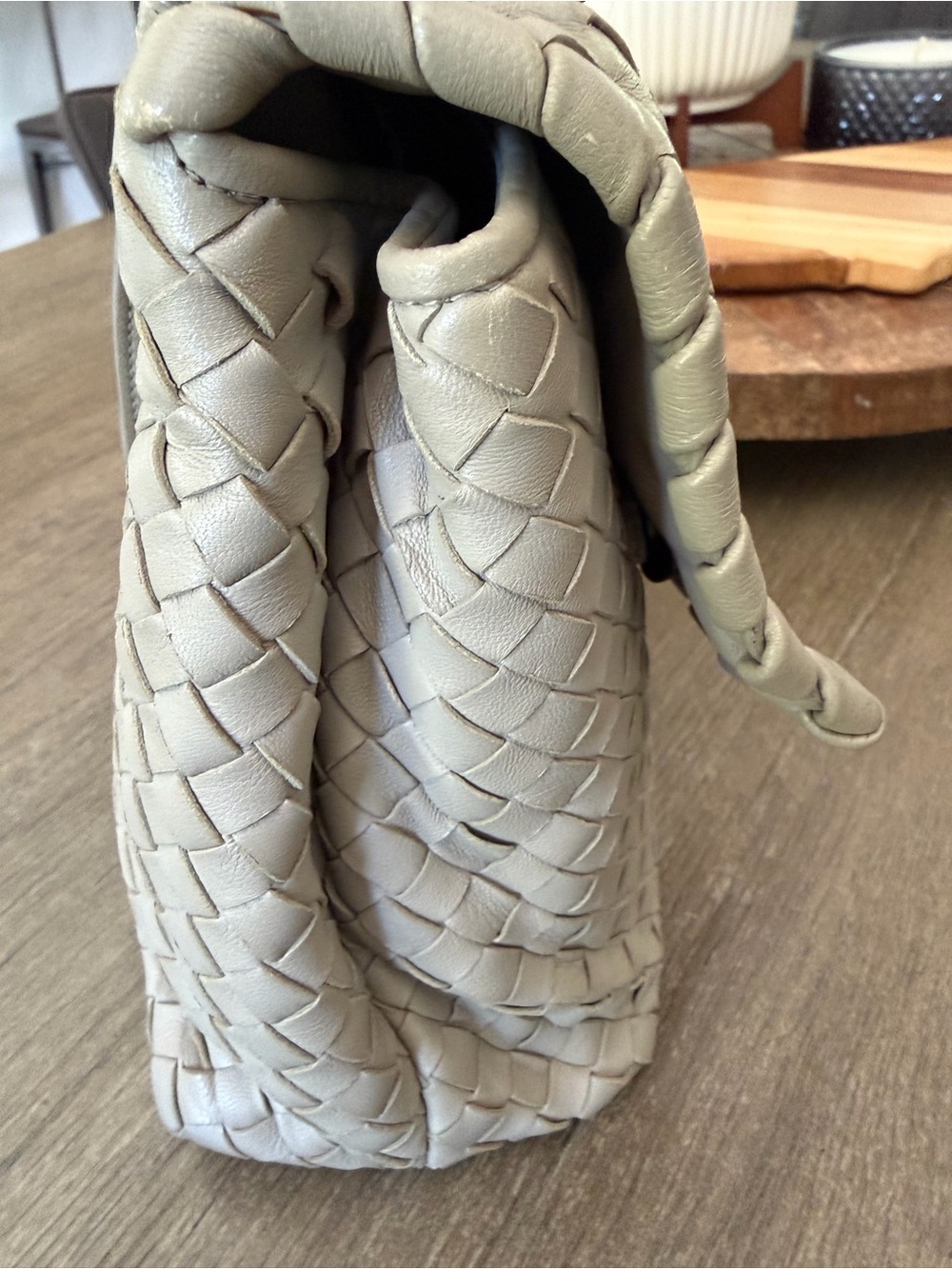 Authentic Bottega Veneta -Olimpia Woven Leather Shoulder Bag in Light Taupe - Picture 7 of 15